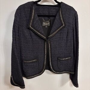 St. John Couture Black Blue Boucle Knit Jacket for Women Sz 16 (14) EUC
